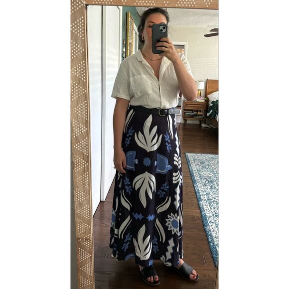 FIFTEEN TWENTY Blue Black Abstract Floral Print Side Slit Lexi Skirt Size XL - Picture 12 of 13